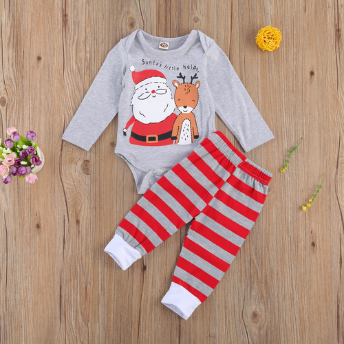 Christmas Newborn Baby Outfit Set Long Sleeve Santa Claus Romper and