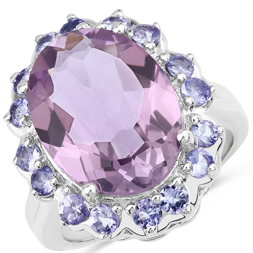 9.32 Carat Genuine Amethyst and Tanzanite .925 Sterling Silver Ring