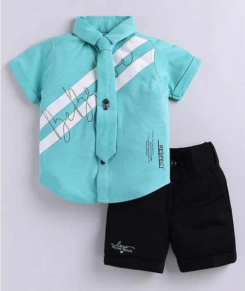 Half Sleeves Text Printed Shirt & Shorts Set  (Size-4-5YEAR)