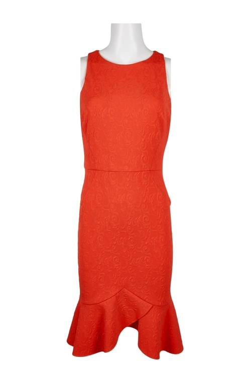 London Times Crew Neck Sleeveless Zipper Back Embroidered Dress