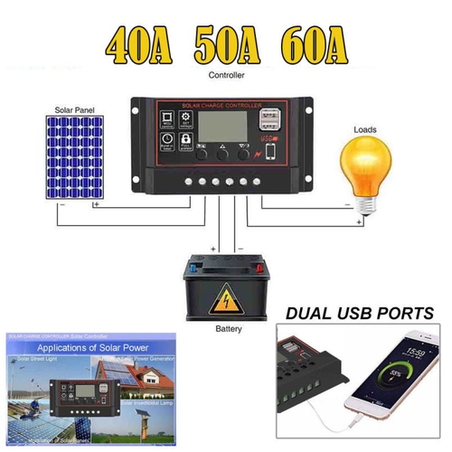 40/50/60A Solar Charge Controller 12V 24V Auto PWM