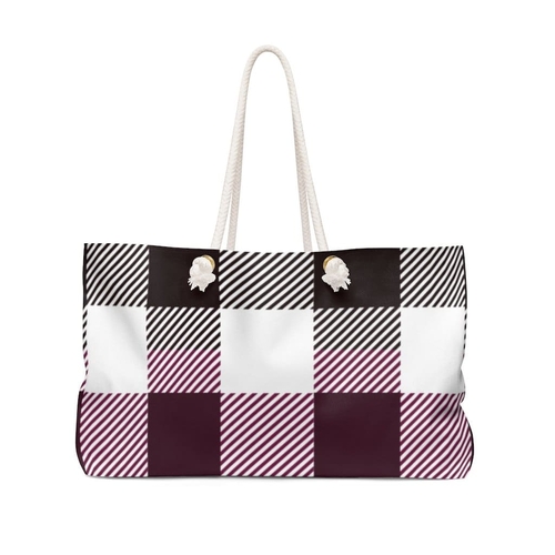 Weekender Tote Bag - Green White Blue Plaid