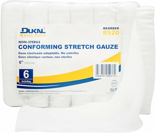 Dukal Conforming Stretch Gauze 6". Case of 48 Light Conforming