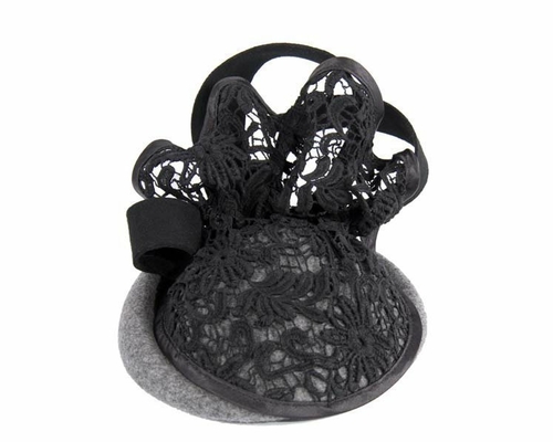 Grey felt black lace winter fascinator