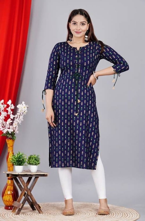 Women Floral Print Viscose Rayon Straight Kurta SIZE-XS COLOR-DARK
