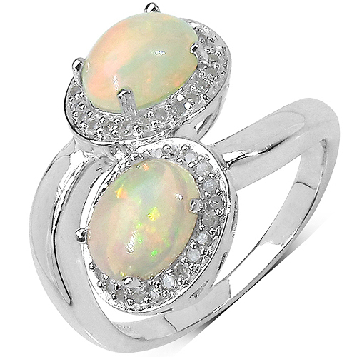 1.85 Carat Genuine Ethiopian Opal and White Diamond .925 Sterling