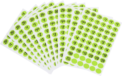 Pre-Priced Garage Sale Labels  Green -  - 5 per Pack 5 Piece