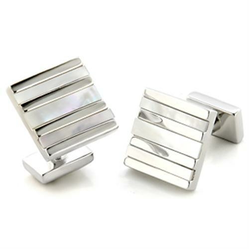 Men Rhodium Brass Cufflink with Precious Stone in White