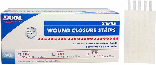 Dukal Wound Closure Strips 1/8" x 3". Pack of 250 Adhesive Wound