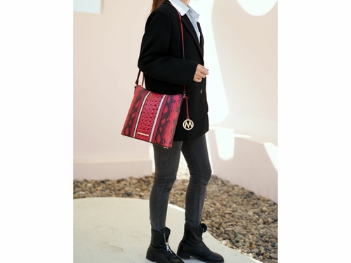 Meline Faux Crocodile and Snake Embossed Vegan Leather Shoulder