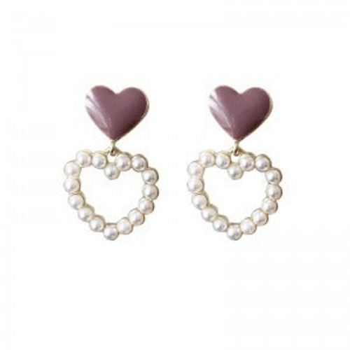 Love pearls sweet temperament oil dripping peach heart earrings