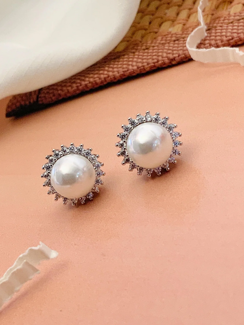 Basic Silver Plated Pearl Studs Earring