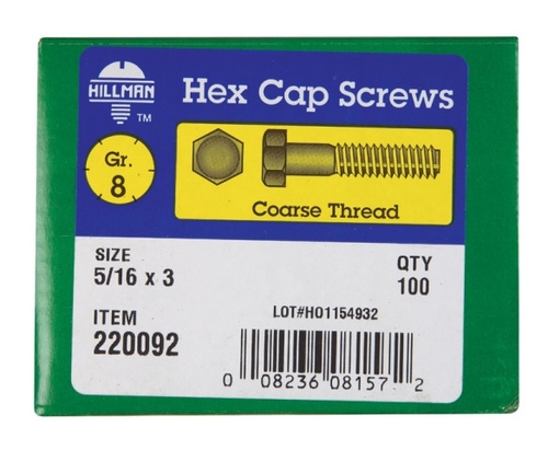 Hillman 220092 0.32 x 3 in. Grade 8 Hex Cap Screw - Zinc Dichromate