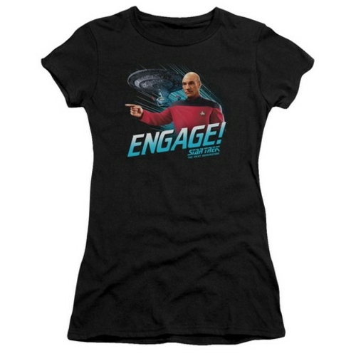 Trevco Star Trek-Engage - Short Sleeve Junior Sheer Tee - Black- Extra