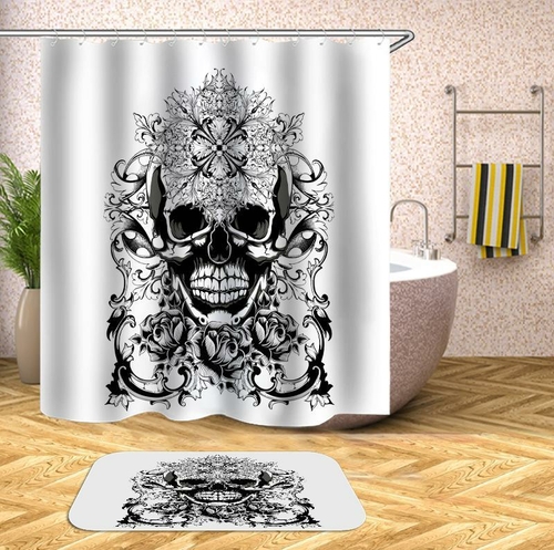 Black And White Oriental Skull Shower Curtain