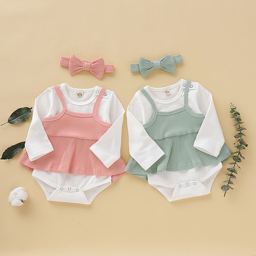 Newborn Infant Baby Solid Romper Strap Skirts