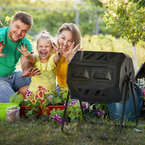 Outsunny Tumbling Compost Bin Outdoor Dual Chamber 360° Rotating