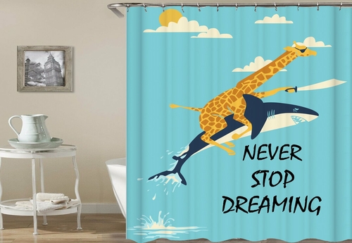 Pirate Giraffe Rides A Shark Shower Curtain