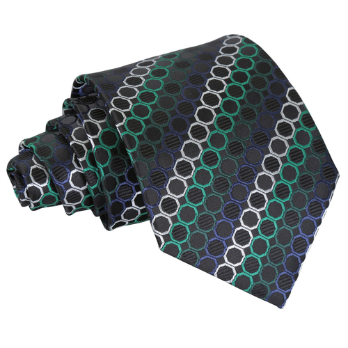 Honeycomb Polka Dot Classic Tie - Black, Green & Silver