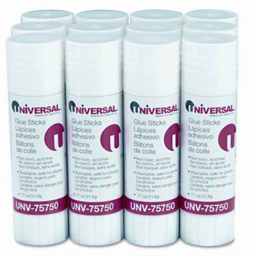 Universal 75750 Permanent Glue Stick  .77oz  Stick  12 Pack