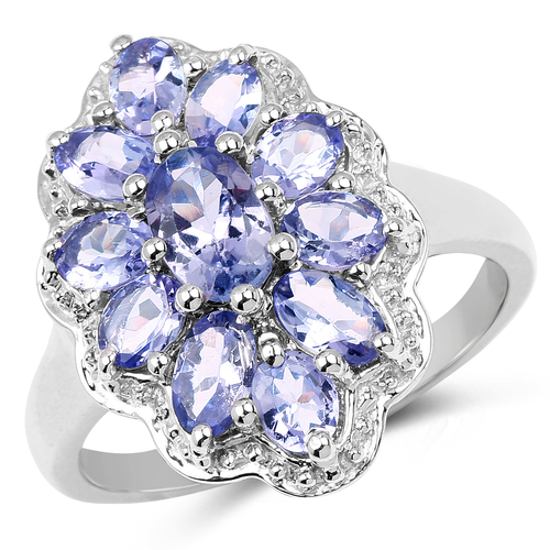 2.46 Carat Genuine Tanzanite .925 Sterling Silver Ring
