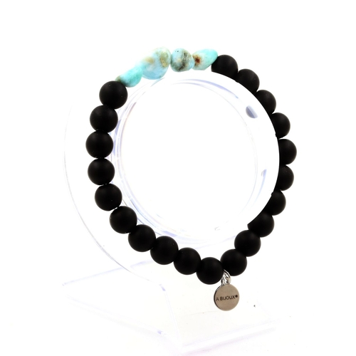 Larimar + Matte black Onyx Bracelet 8 mm Beads.