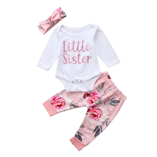 Little Sister Newborn Baby Girls Flower Romper +
