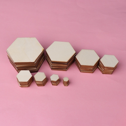 50/100pcs New Hexagonal Shape Wood DIY Laser Cut