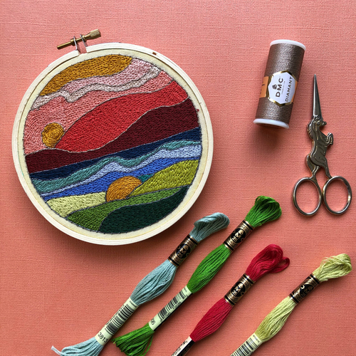 Stained Glass Landscape DIY Beginner Embroidery Kit