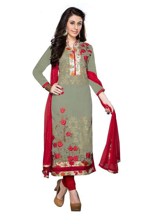 Mehendi Green Cotton Embroidered Straight Suit