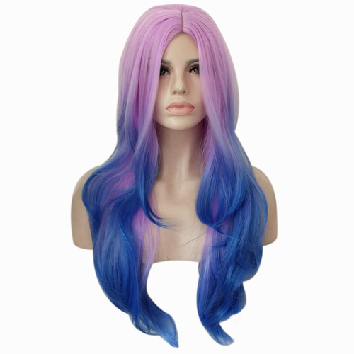 65cm Middle Part Long Wavy Purple Blue Ombre Wig