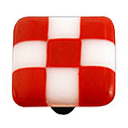 Hot Knobs HK7000-KA Brick Red & White Squares Glass Cabinet Knob - Alu