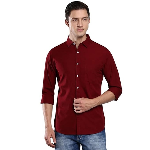 Men's Solid Slim Fit Cotton Casual Shirt SIZE-XL COLOR-RED