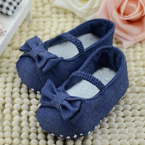 Elastic Band Baby Shoes Girls Baby Bowknot Denim