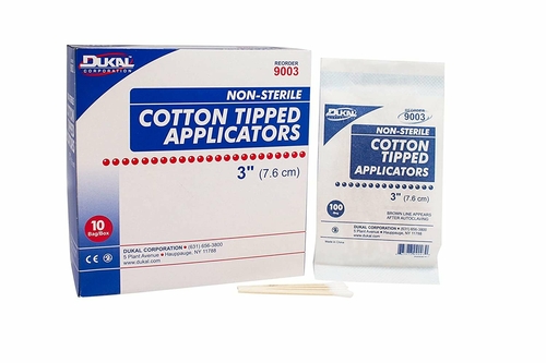Dukal Cotton Tipped Applicators 3 inch. Case of 10000 Swabsticks. Wood