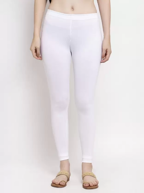 Women's  Ankle Length Western Wear Legging  (White, Solid) Size M