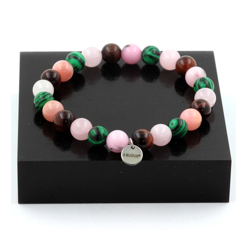 Pink Opal + Red Tiger's Eye + Pink Quartz + Malachite Bracelet