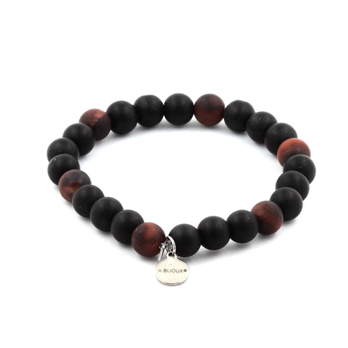 Matte Red Tiger's Eye + Matte Black Onyx Bracelet 8 mm Beads.