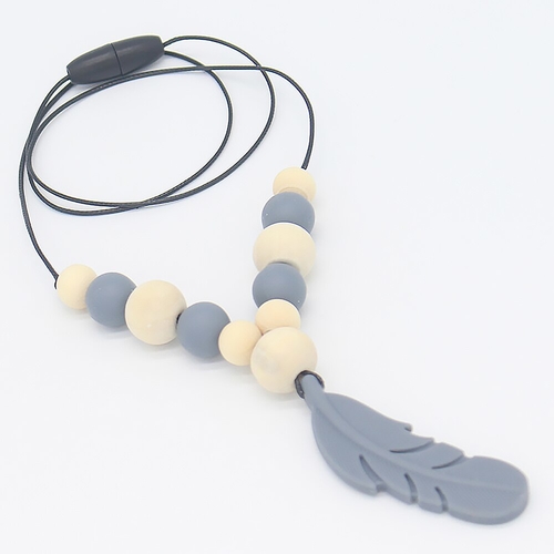 Fashion Teether Necklace Silicone Feather Beads