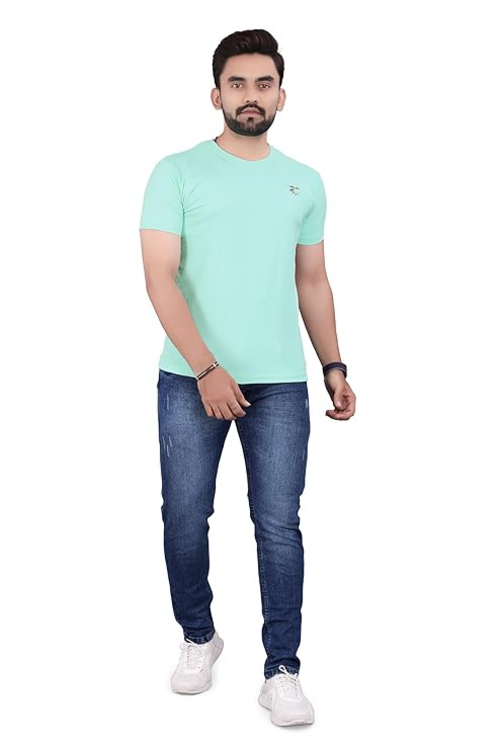 Men's Cotton Blend T-Shirt (Size-L) (Color-SEA GREEN )