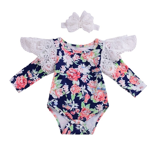 Toddler Kids Baby Girls Flower Lace Romper Long