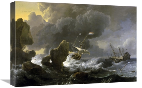 Global Gallery GCS-281682-22-142 22 in. Dutch Merchantmen Driven onto 