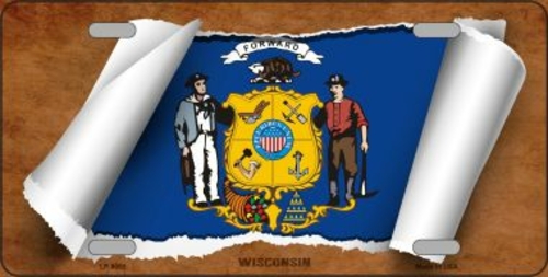 Smart Blonde LP-9055 6 x 12 in. Wisconsin Flag Scroll Novelty Metal Li