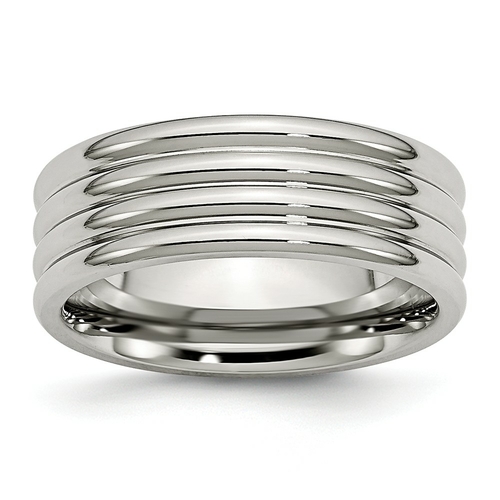 Bridal SR26-13 8 mm Stainless Steel Grooved Polished Band - Size 13