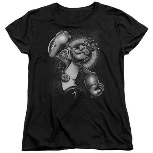 Popeye-Spinach King Short Sleeve Womens Tee, Black - XL