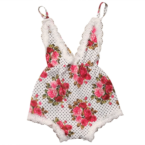 Babies Summer Floral Backless Strap Bodysuits Kids
