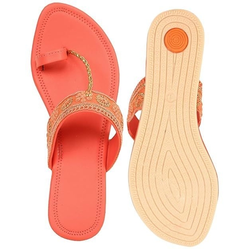 Women Sandals Ethnic Embroidered Girls Slippers (Size-34) (Color-PINK)