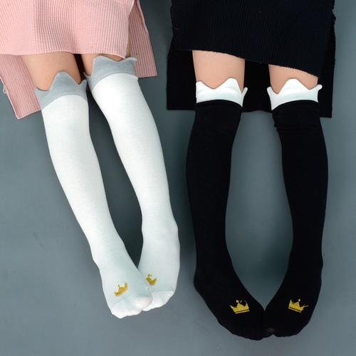 Children Crown Print Knee High Socks Kids Cute