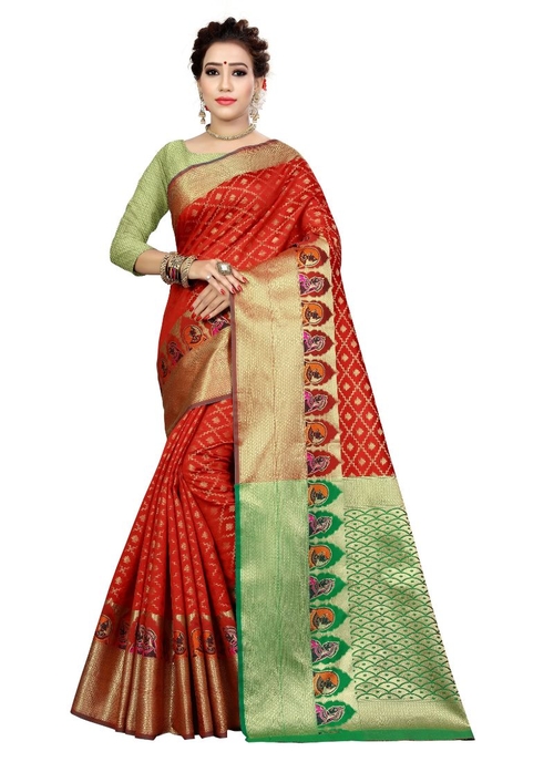 Generic Women's Kanjivaram Silk Saree with Blouse