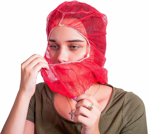 100 Pack Polypropylene Hooded Caps Red Non Woven Hoods with Elastic